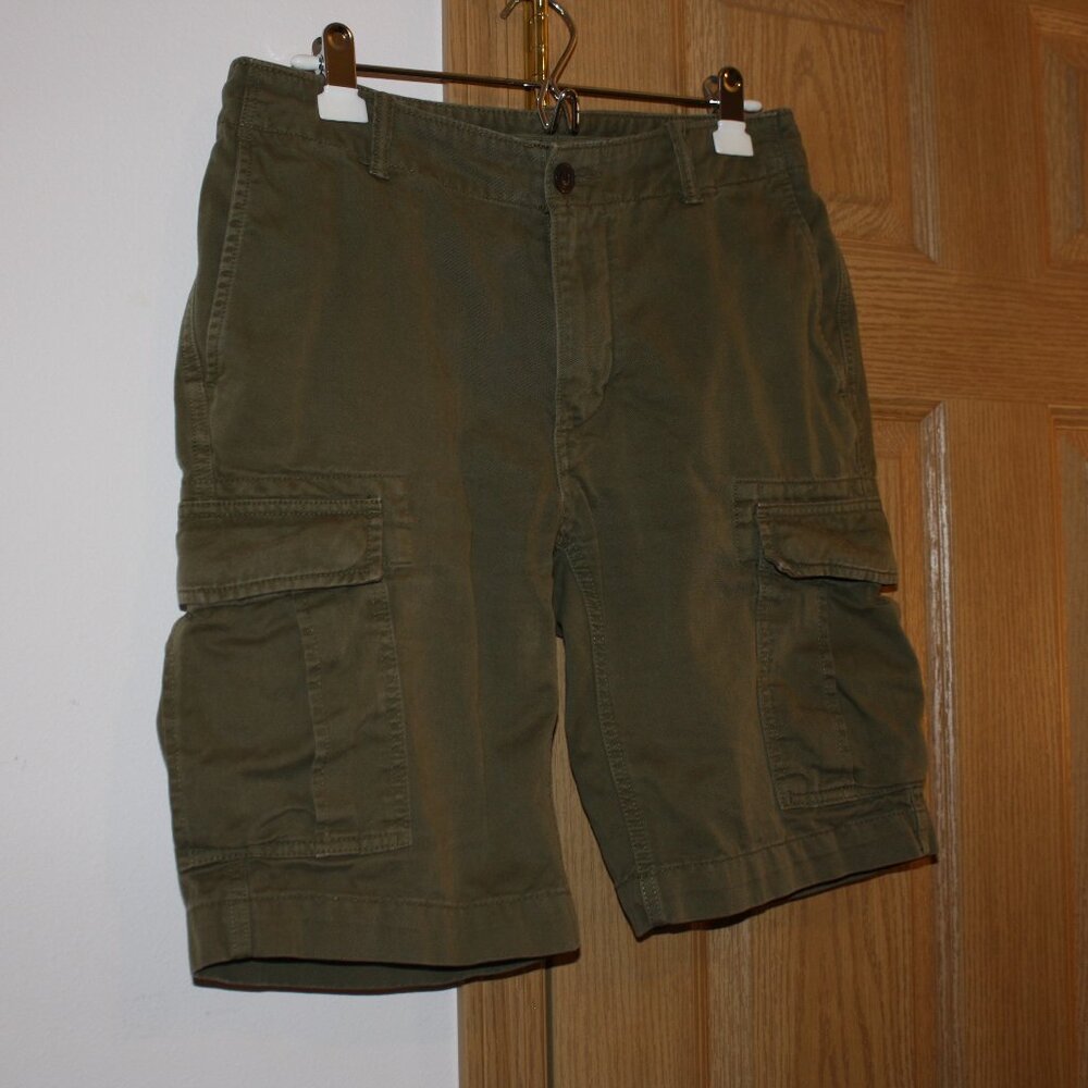 Men's Land's End Cargo Shorts Size 32 Flat Front Khaki Green